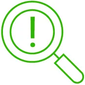magnifying glass icon warning exclamation point